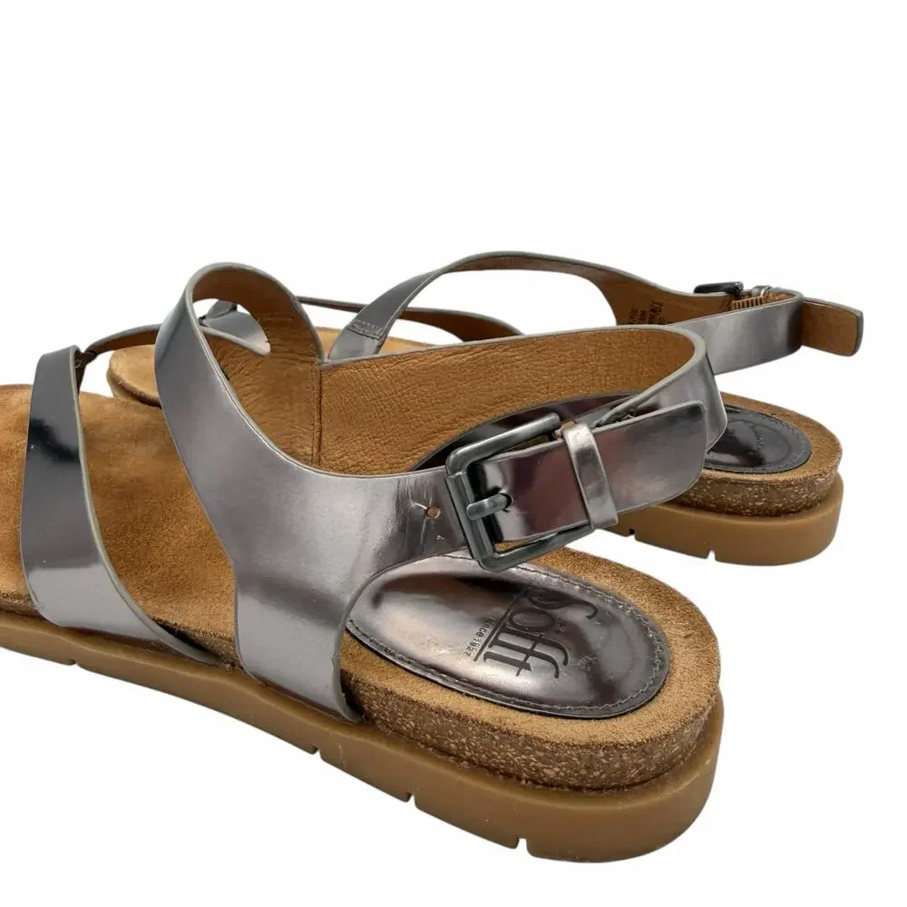 Sofft Rory Pewter Patent Leather Strappy Heel Buckle Thong Comfort Sandals